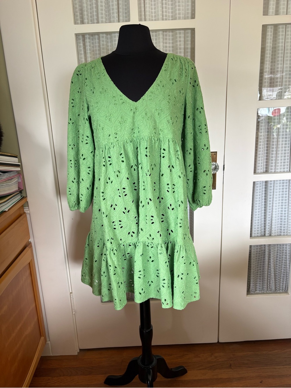 Sézane Green Eyelet Mini Dress